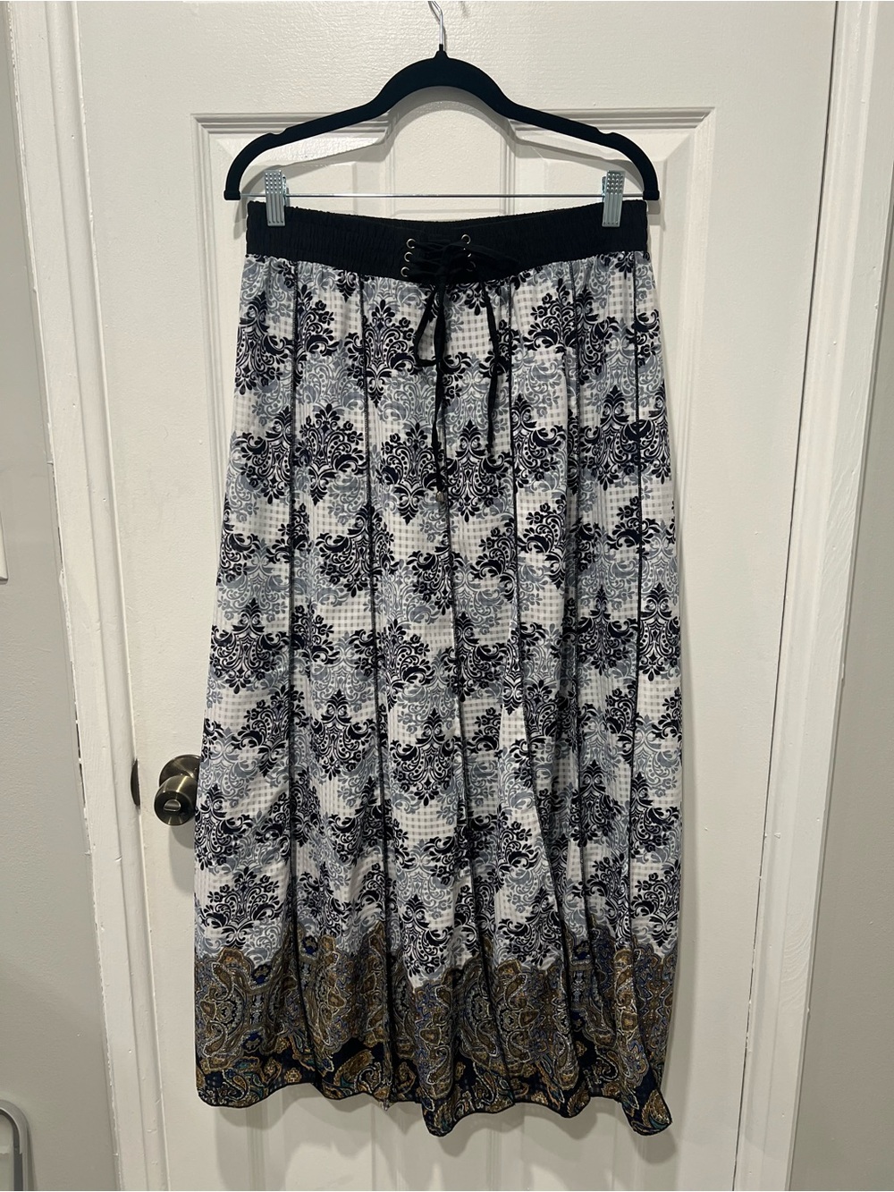Boho Maxi Skirt in Black & White Floral - Picture 2 of 11